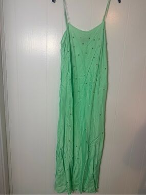 Jcrew collection Neon Mint Green Spaghetti Strap Midi Dress with Sequin Accents